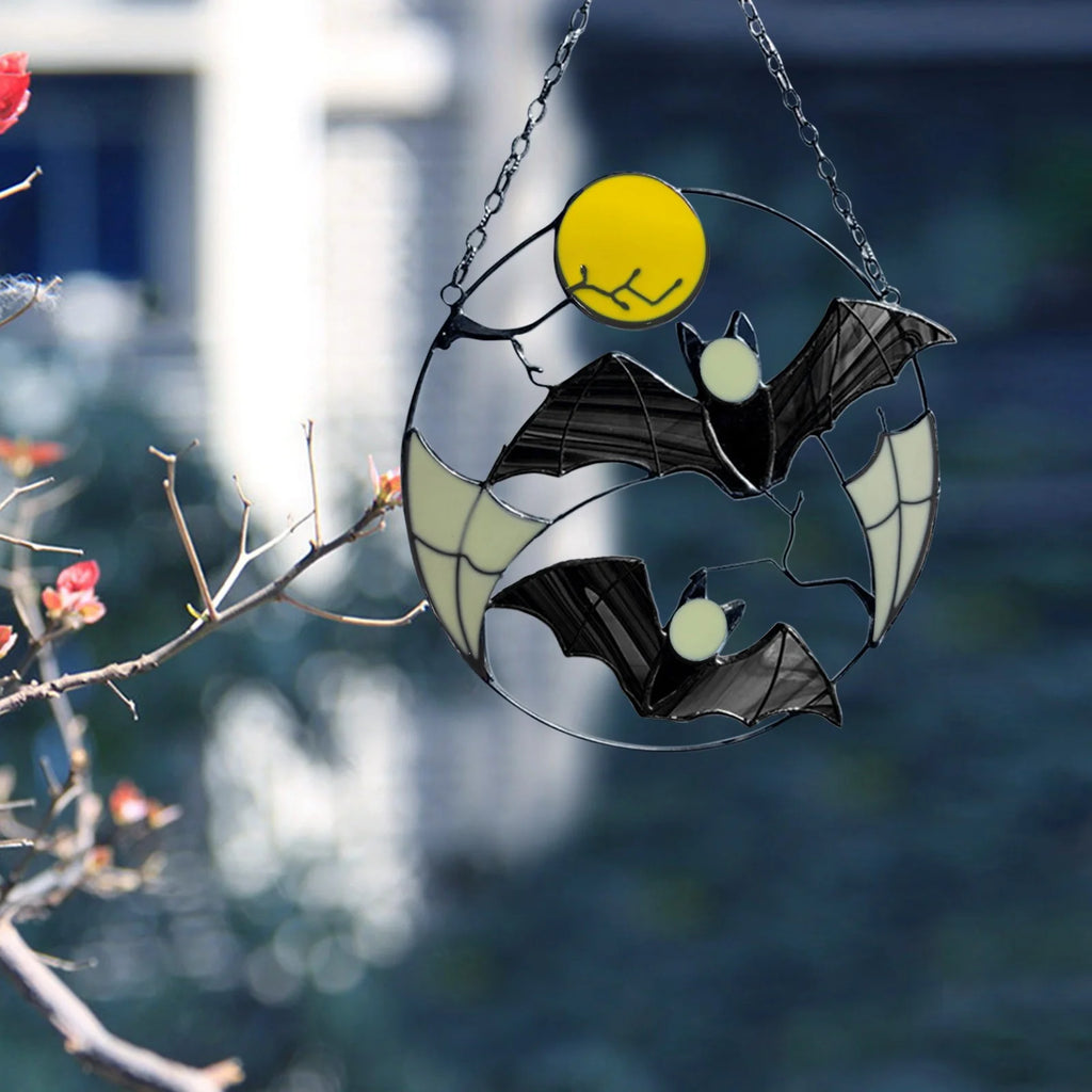 Gothic Bat Moon Dyed Decorative Panel Ornaments Window Wall Hanging Witch Pendant L232997