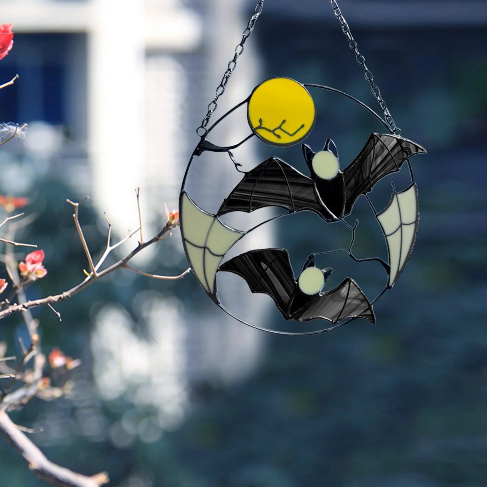 Gothic Bat Moon Dyed Decorative Panel Ornaments Window Wall Hanging Witch Pendant L232997