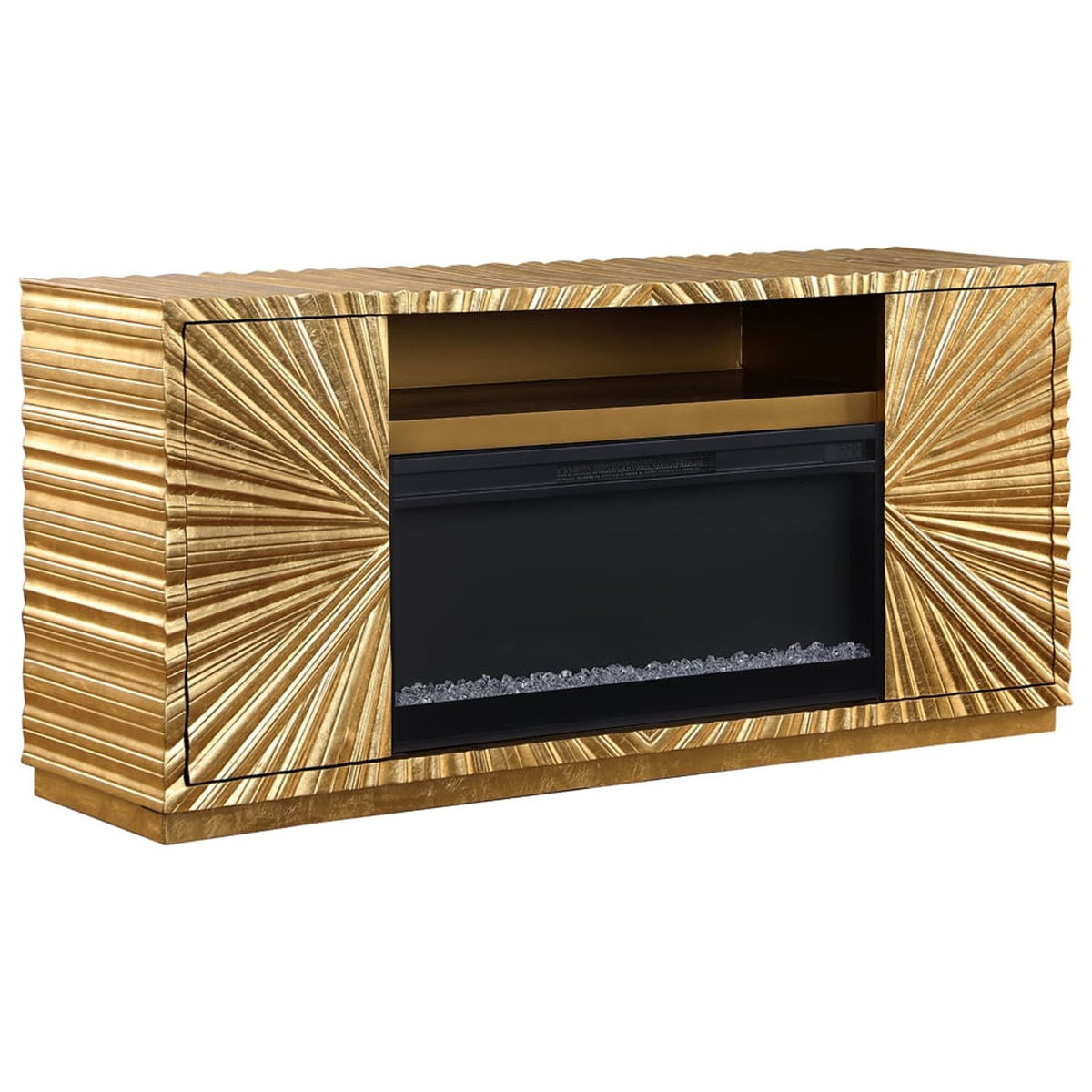 Metallic Gold Freestanding Infrared Electric Fireplace TV Stand N123975