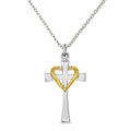 Polished Cross with Heart Pendant On 18-inch Cable Chain E623