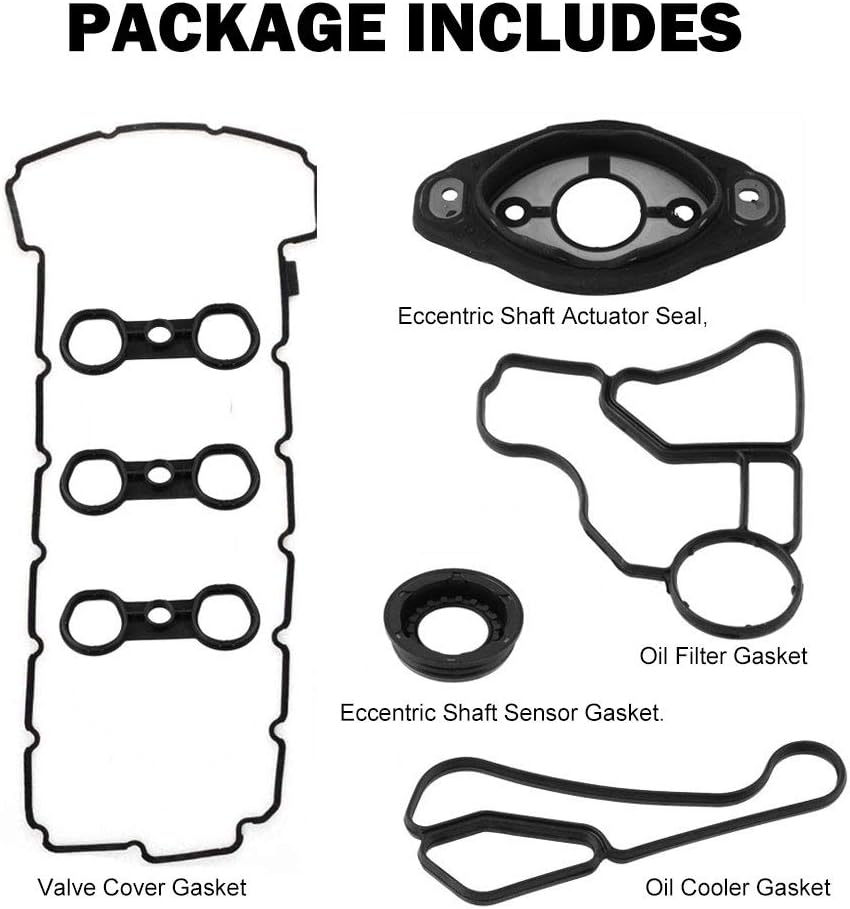 Engine Valve Cover Gasket Set with Camshaft Seal Oil Filter Cooler Adapter Housing Gasket X1103