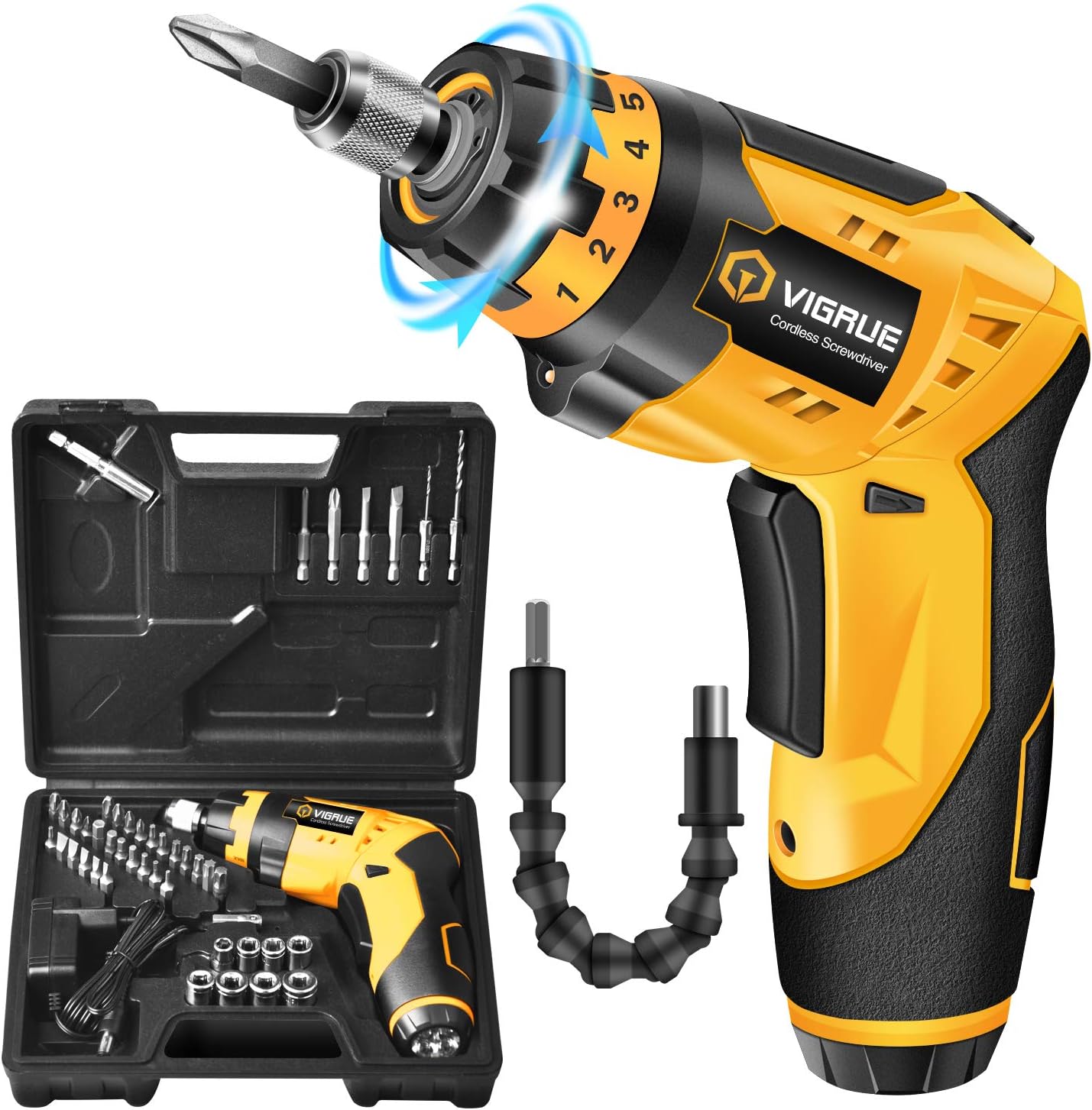 Cordless Rechargeable Electric Screwdriver 4V MAX 2000mAh 45 Accessories 7 Torque Setting 2 Position Handle LED Light Flexible Shaft Pack of 2 D319