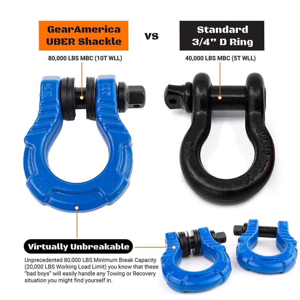 Uber Shackles with Anti Theft Lock (2pk) Blue 80,000 lbs Towing D-Rings S870
