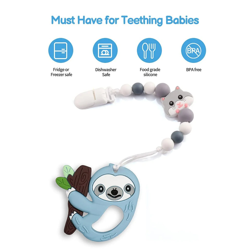 Silicone Baby Teething Toys with Pacifier Clip Holder Set F9954