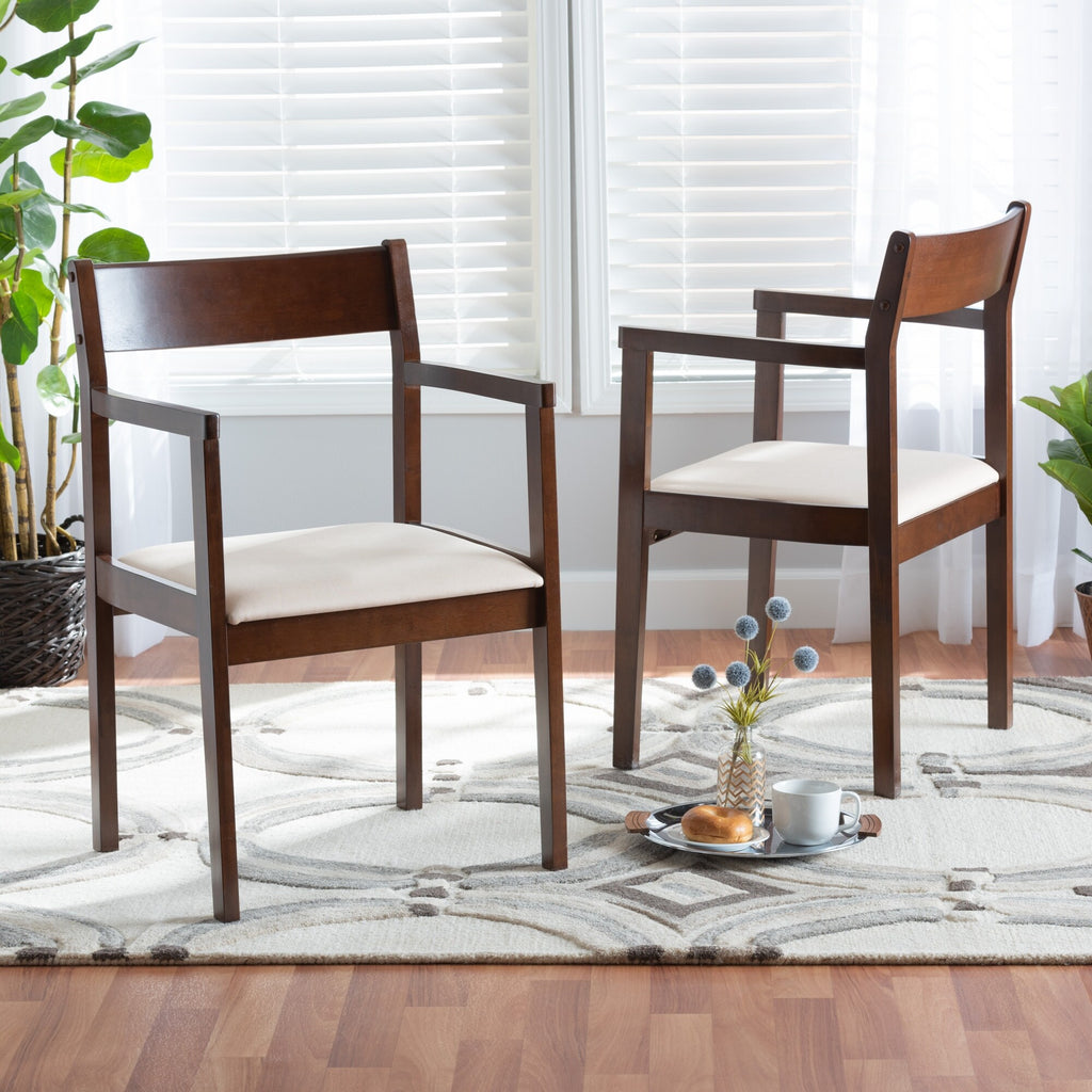 Cream Fabric and Dark Brown Wood 2-Piece Dining Chair Set J801439
