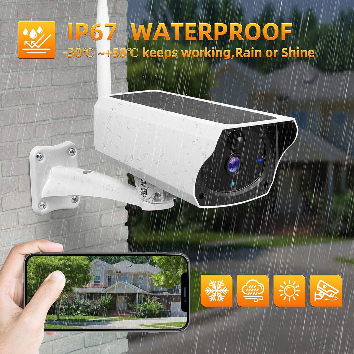 Outdoor Solar Security Camera 1080P HD Wireless WiFi Surveillance Camera with Night Vision, 2-Way Audio, IP67 Waterproof, 64G SD Card S7634