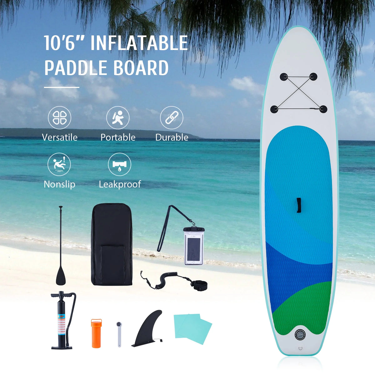 Inflatable Paddle Board 10'6" SUP Board Set with Air Pump, Green U67934