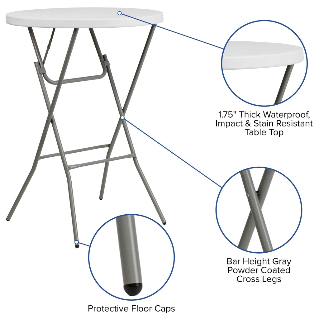 32-Inch Round Granite White Plastic Bar Height Folding Table L419865