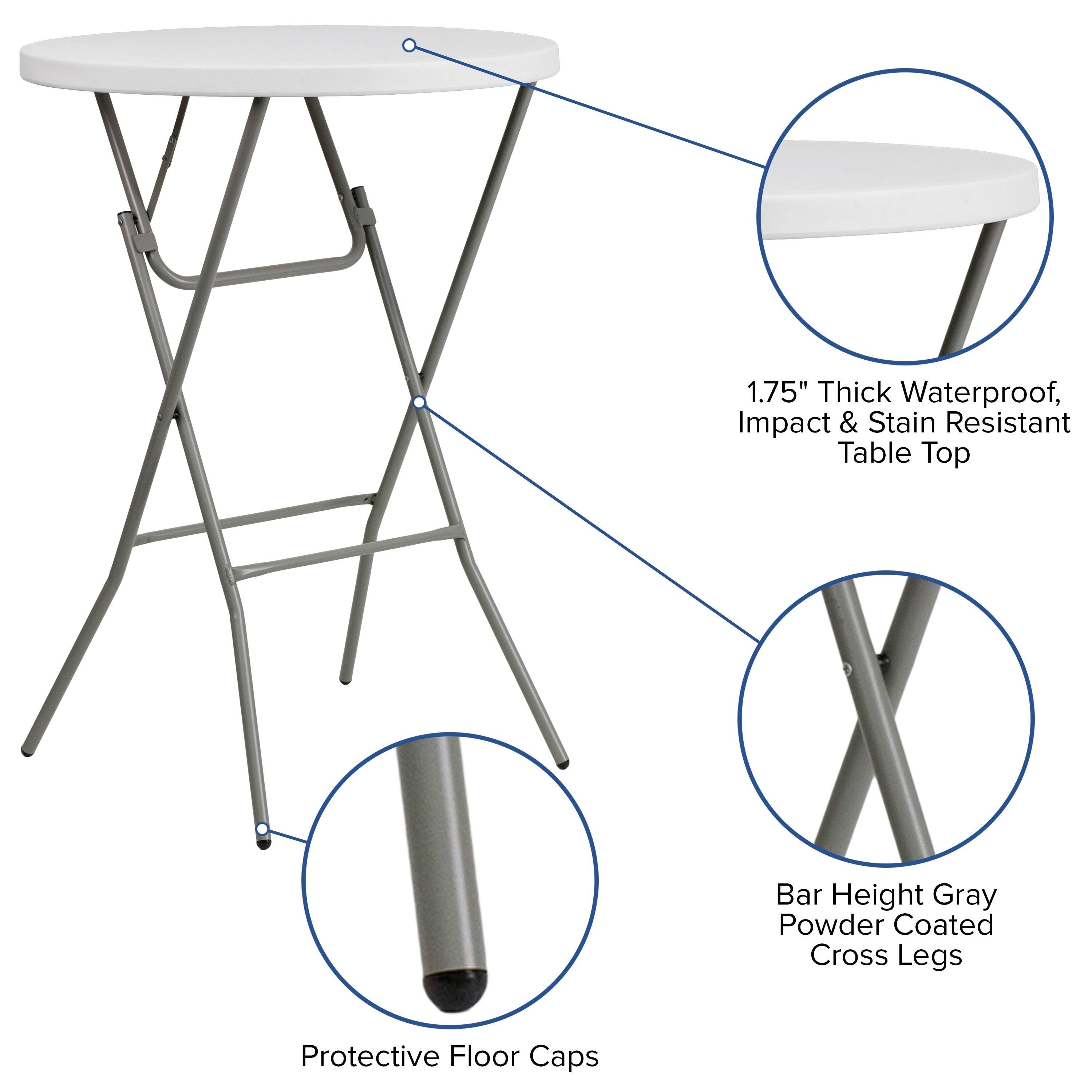 32-Inch Round Granite White Plastic Bar Height Folding Table L419865