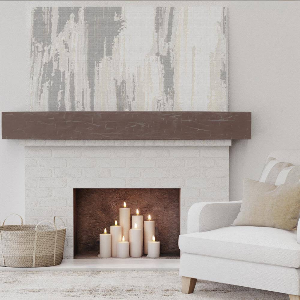 Hand Hewn Faux Wood Fireplace Mantel, Aged Pecan Q6229