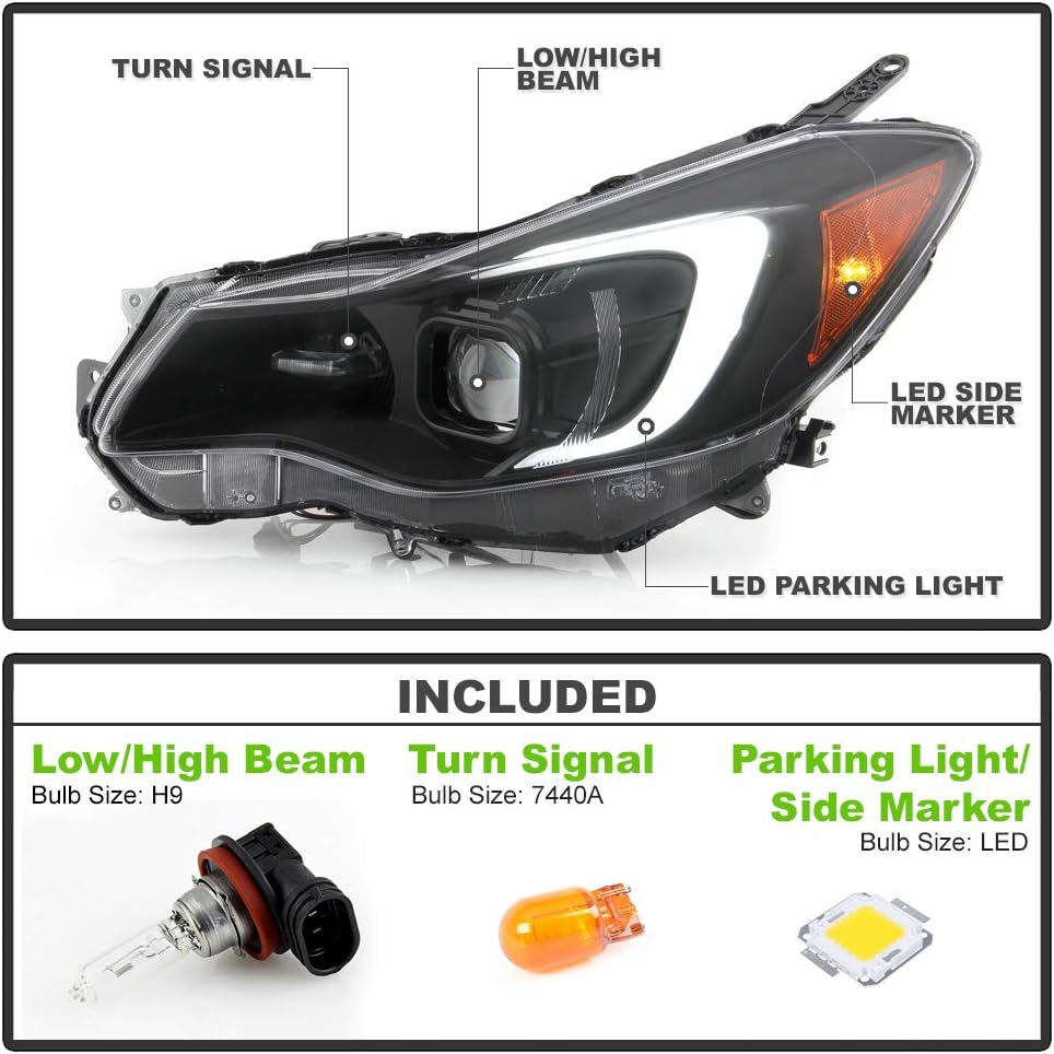 Black Housing LED Tube Projector Headlights Headlamps B31797