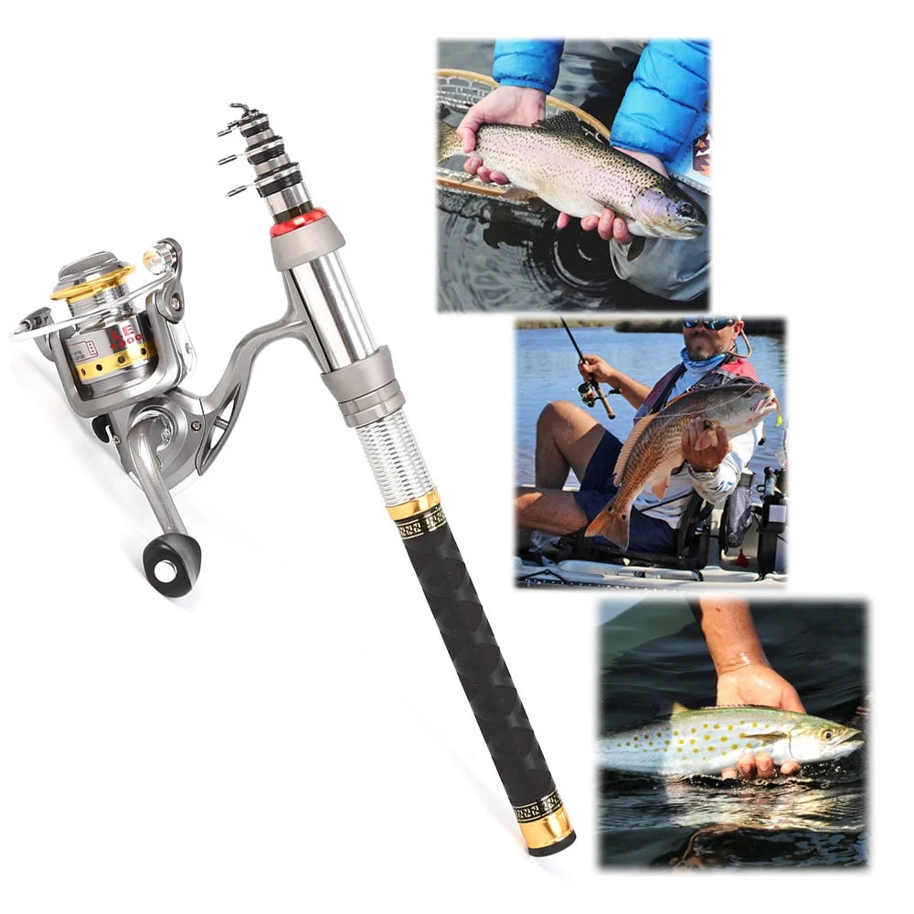 Telescopic Fishing Rod and Reel Combo Full Kit Spinning Pole Set X1047