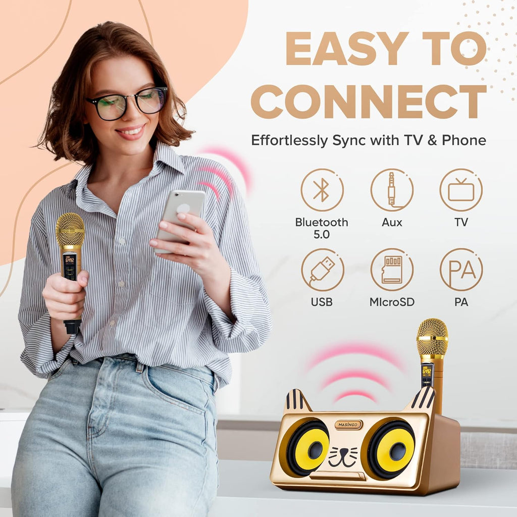Portable Karaoke Machine with Bluetooth Speakers and 2 Wireless Microphones F238786