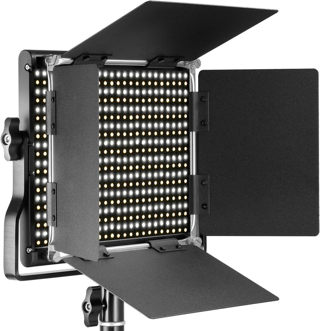 2 Pieces Bi-color 660 LED Video Light and Stand Kit with Barndoor F8952