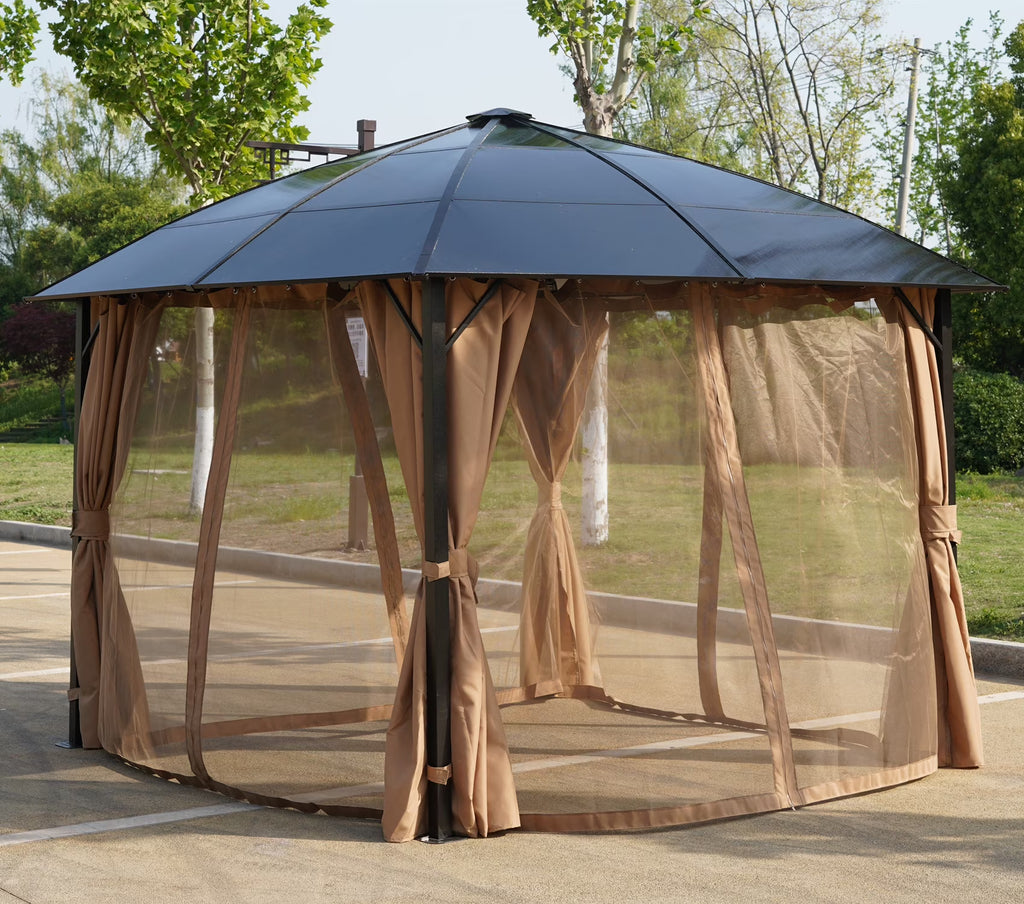 10' x 10' Outdoor Hardtop Gazebo with Netting and Curtains Z579284