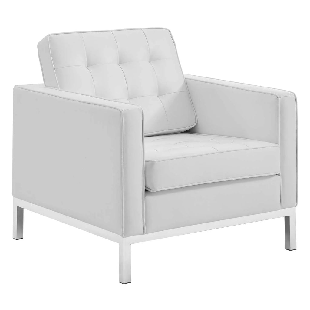Silver White Faux Leather Loveseat and Armchair Set M841881
