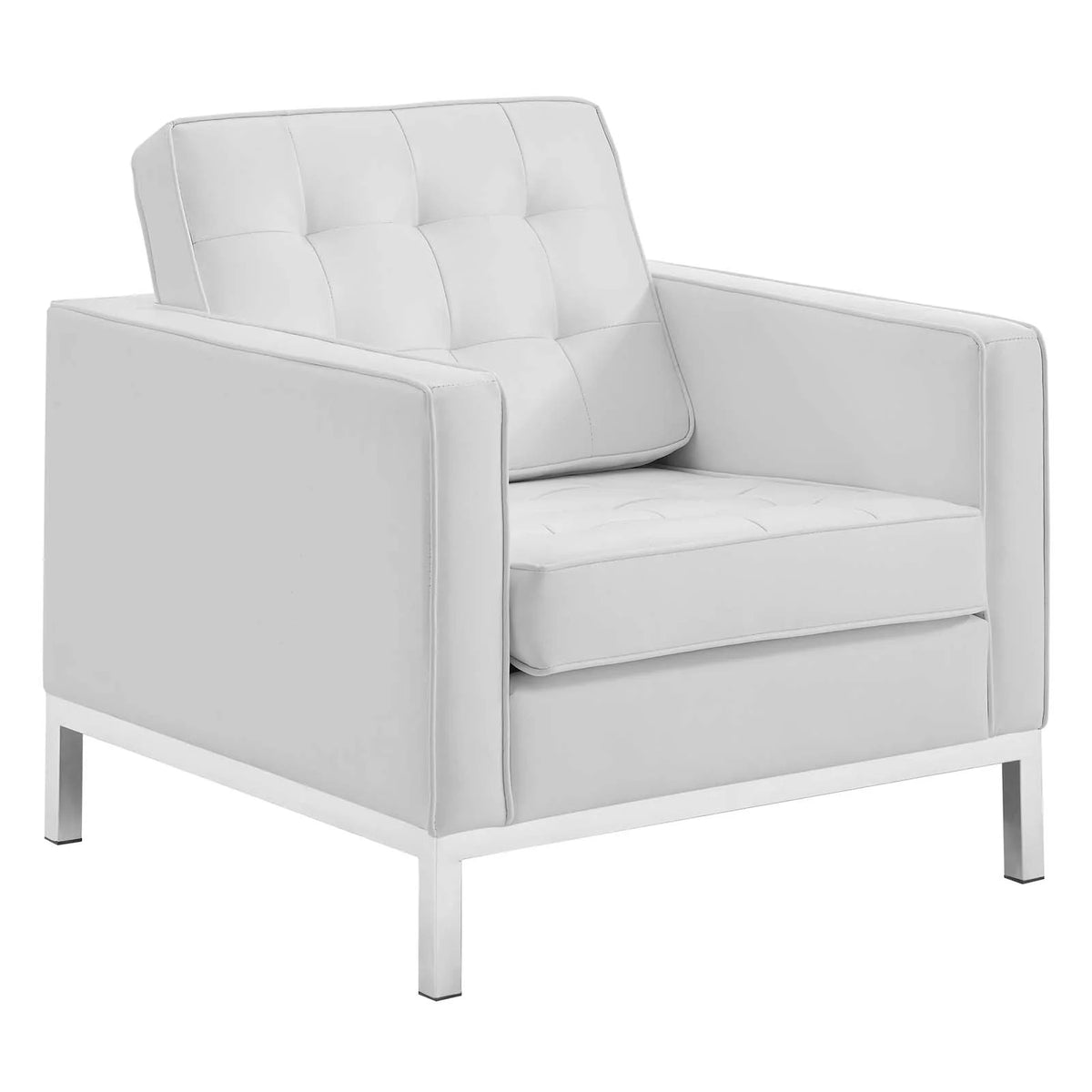 Silver White Faux Leather Loveseat and Armchair Set M841881