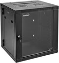 12U Wall-Mount Network Cabinet Enclosure, 650mm Depth, Hinged Back, Swing Gate Server Cabinet, Locks, Pre-Assembled, Reversible Glass Front Door, 2 Fans W760457