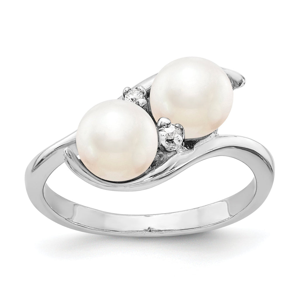 14k White Gold 6mm Black Cultured Pearl Diamond Ring N795266