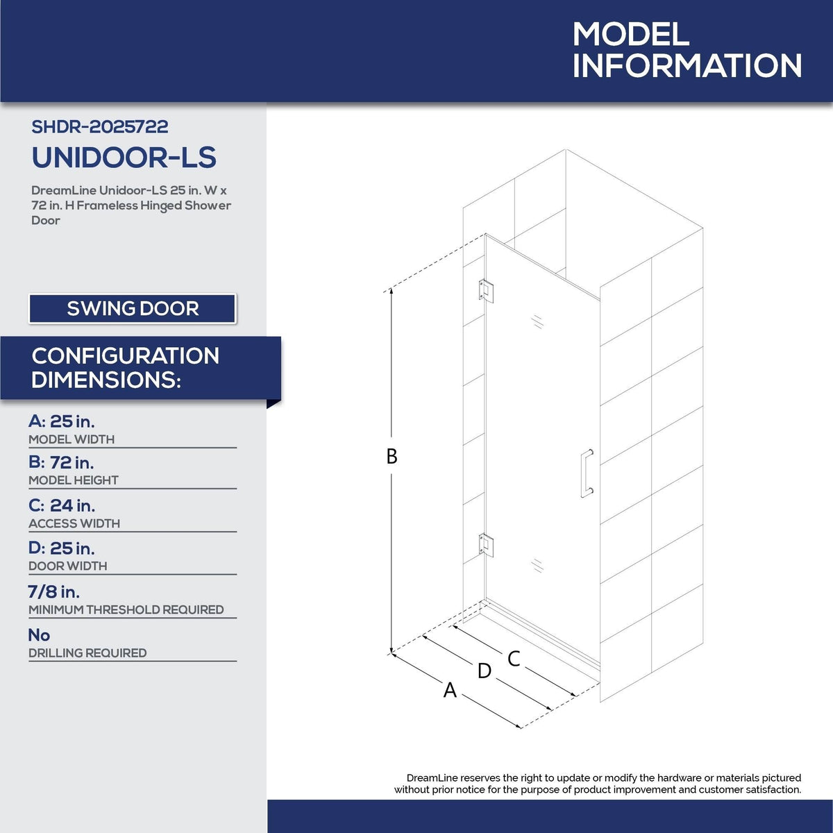 Chrome Frameless Hinged Shower Door A2175