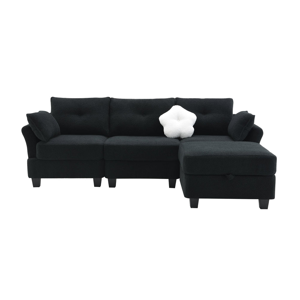 Black Velvet Sectional Sofa with Storage Ottoman O377