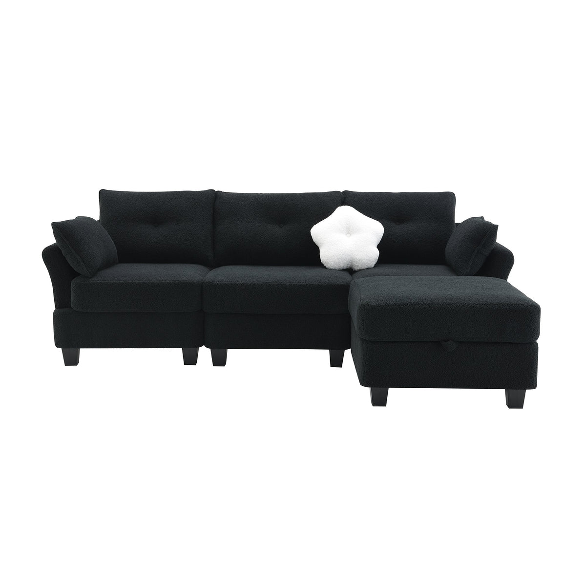 Black Velvet Sectional Sofa with Storage Ottoman O377