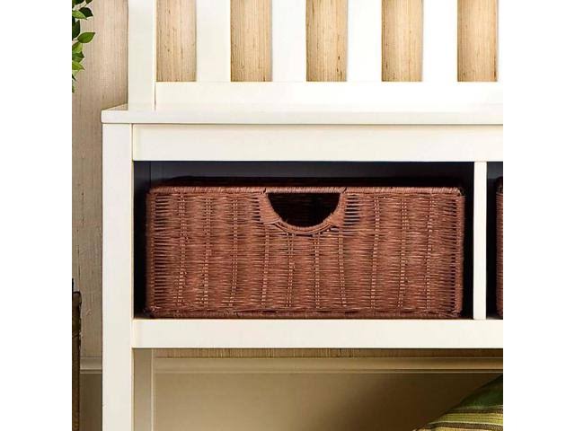White Bench with Rattan Baskets C83281