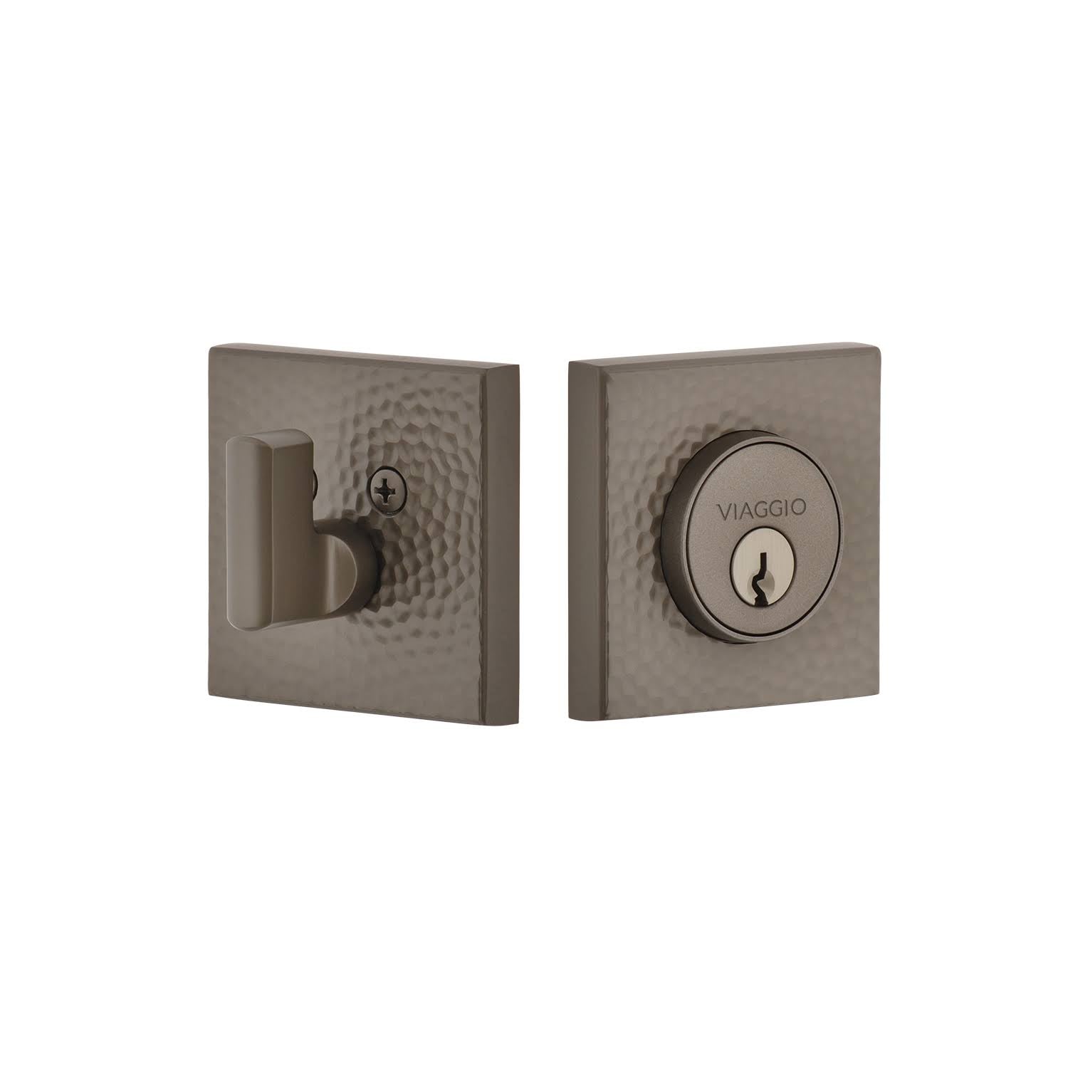 Hammered Rosette Single Cylinder Deadbolt in Titanium Gray T773