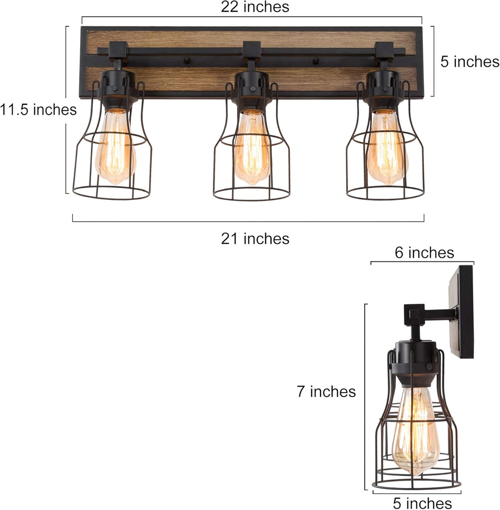 Bathroom Vanity Light Fixtures with Metal Cage, Faux Wood Finish Q304611