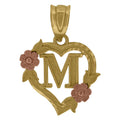 Two Tone Gold Love Heart Flower Initial Letter M Charm Pendant Necklace K461413