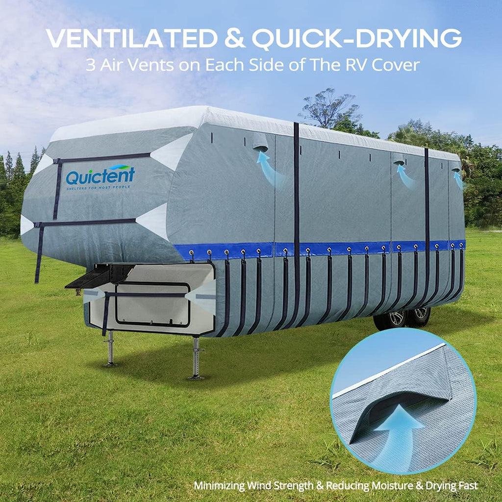 5th Wheel RV Cover with 2 Windproof Straps and 4 Tire Covers K64949