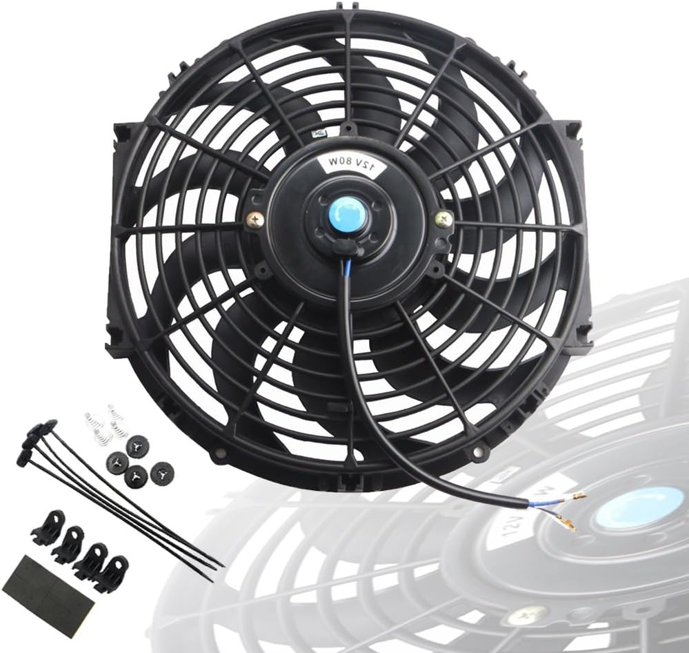 Black Universal Electric Radiator Slim Fan 12V 16 Inch X2 Pack of 2 U225