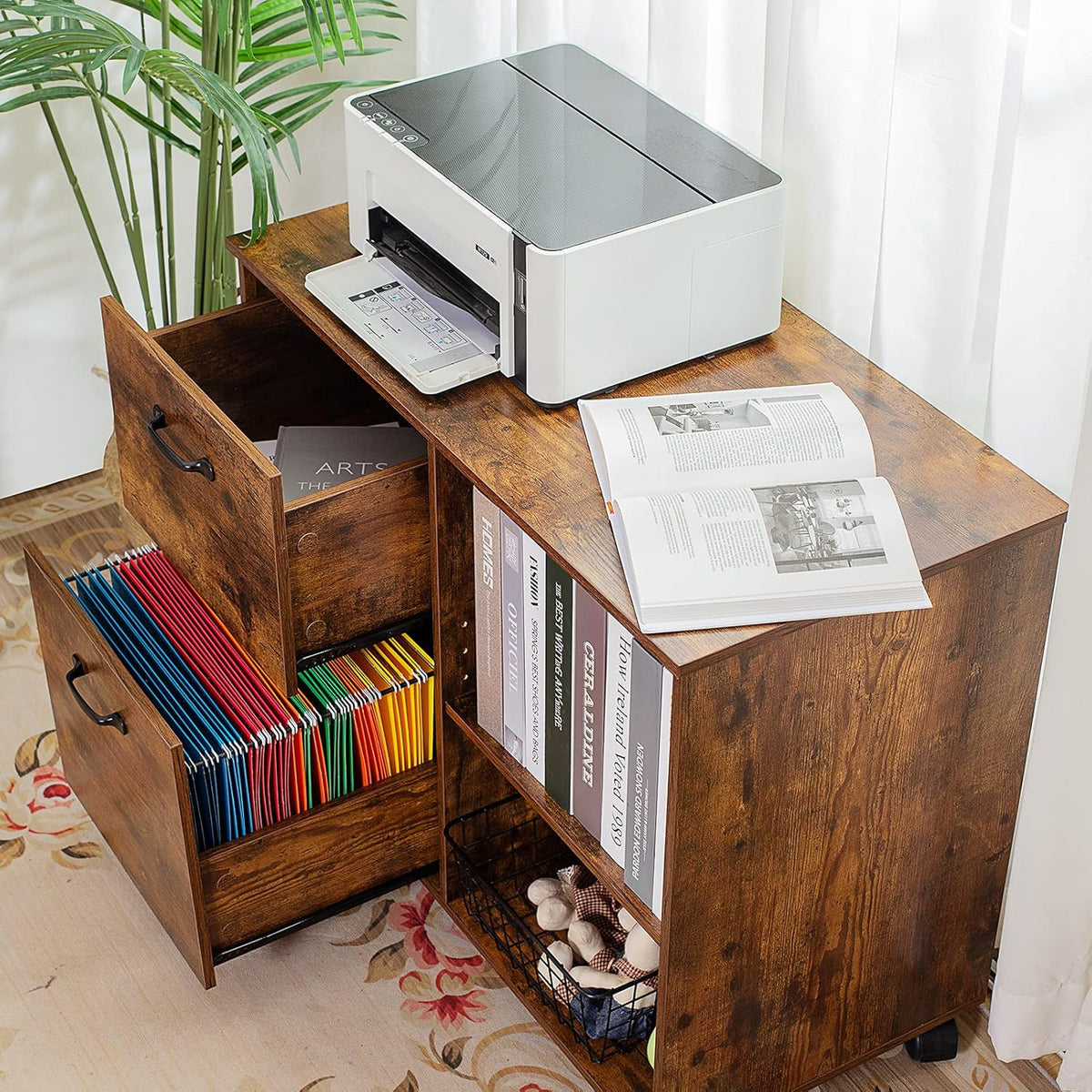 Rustic Brown 2 Drawer Rolling File Cabinet Q73455