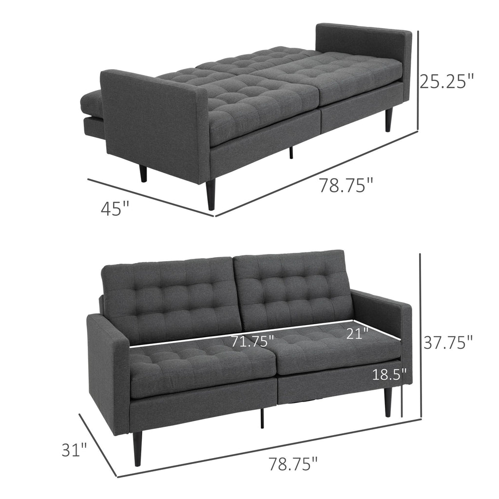 Grey Linen Fabric Convertible Sofa Bed O88930