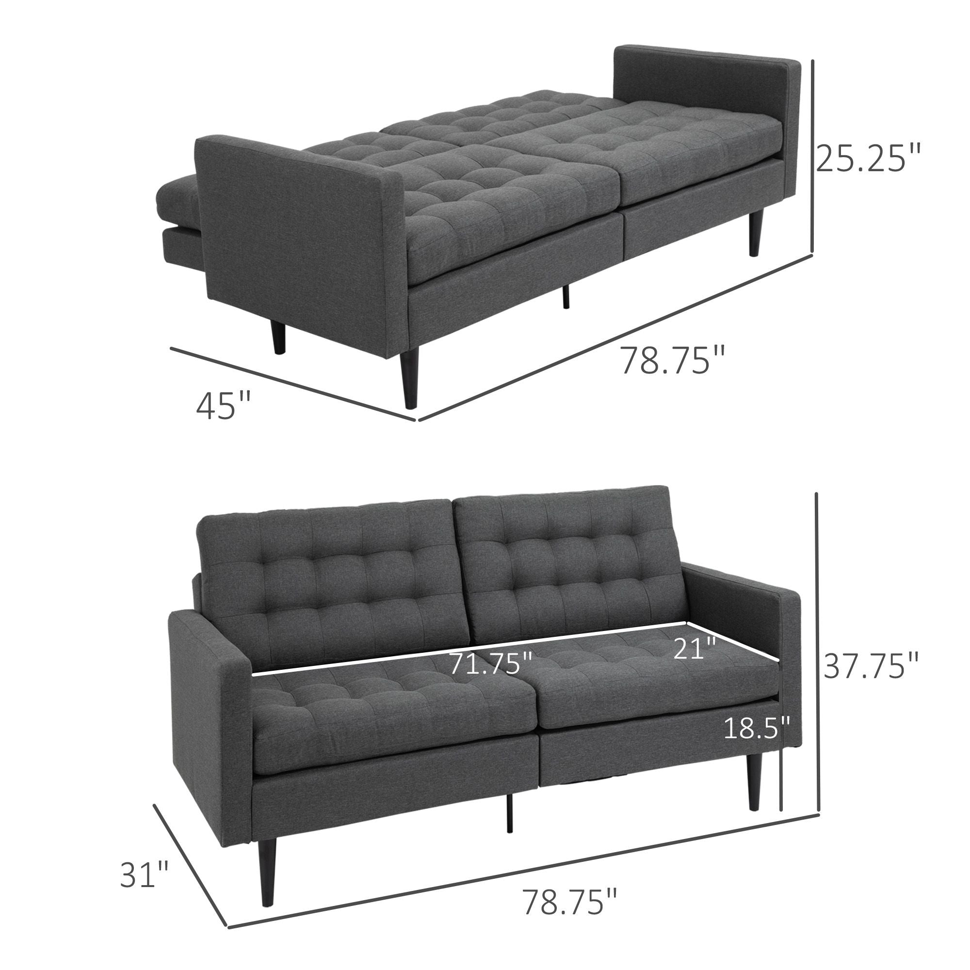 Grey Linen Fabric Convertible Sofa Bed O88930