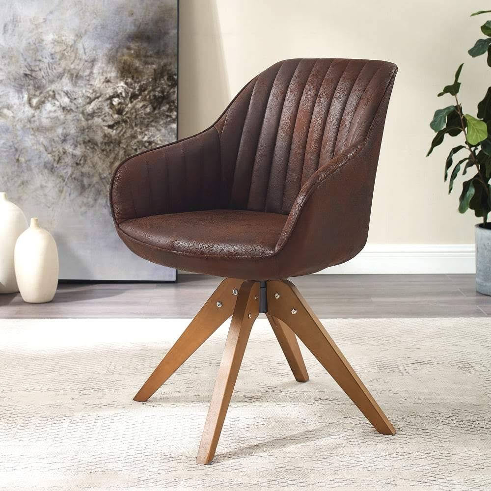 Camel Faux Leather Swivel Accent Arm Chair with Wood Legs C5085