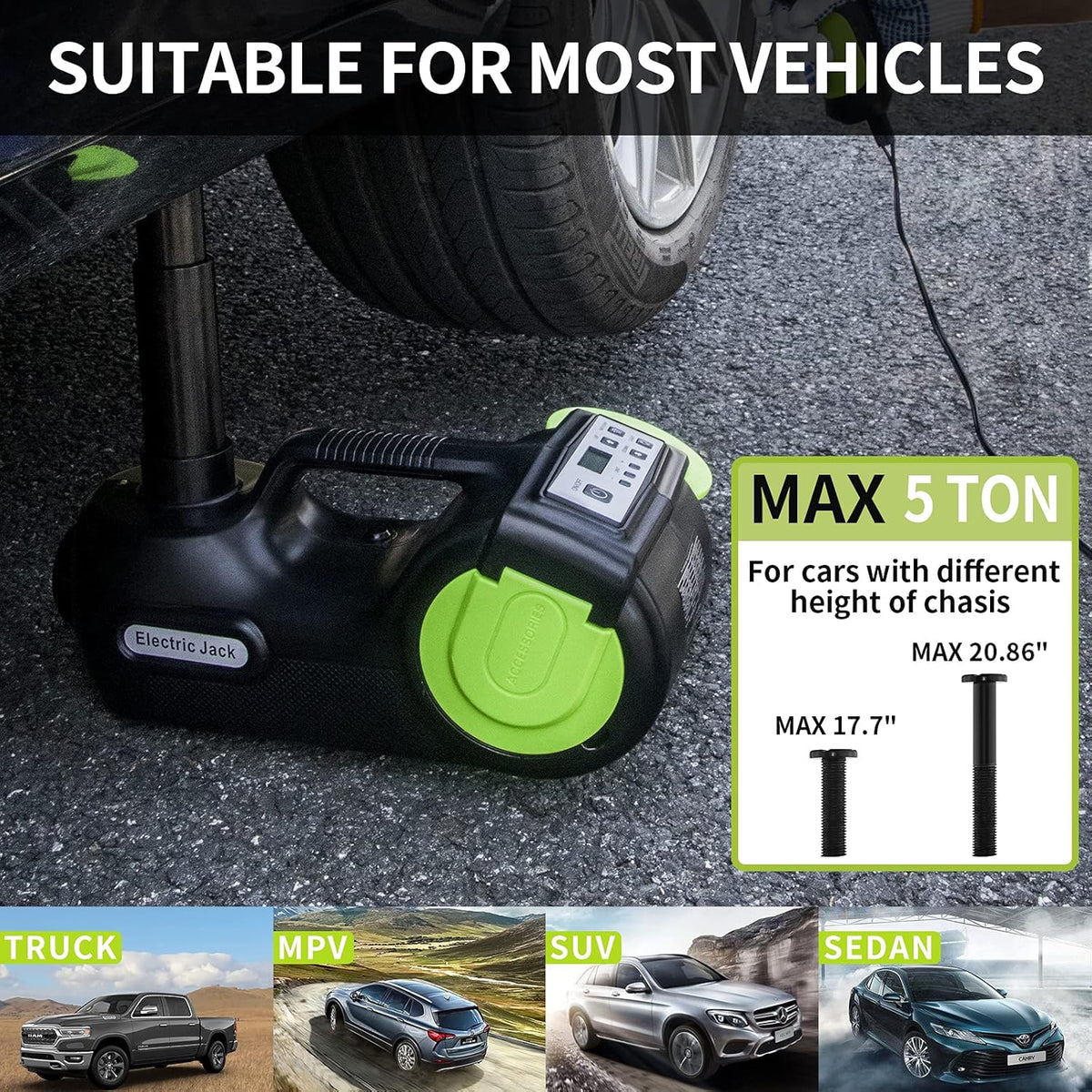 5 Ton 12V Electric Car Jack Kit with Impact Wrench & Inflator S38145