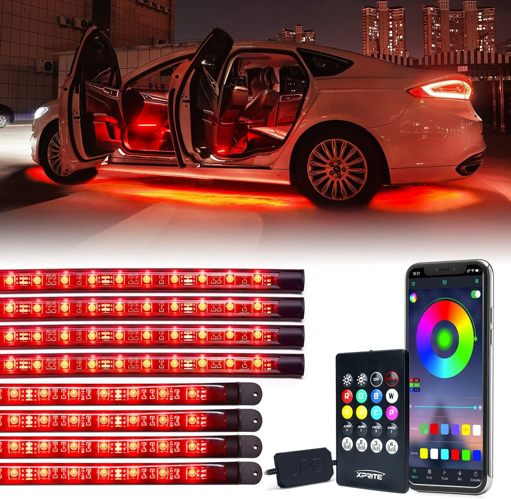 RGB LED Car Underglow Light Kit, 8PCS Bluetooth APP Control Strip H9478