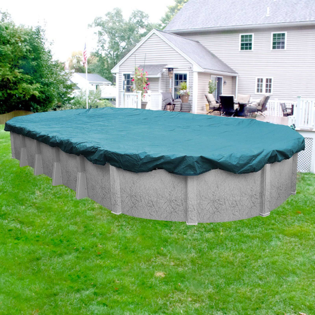 Oval Teal Blue Winter Pool Cover T669