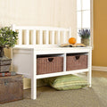 White Bench with Rattan Baskets C83281