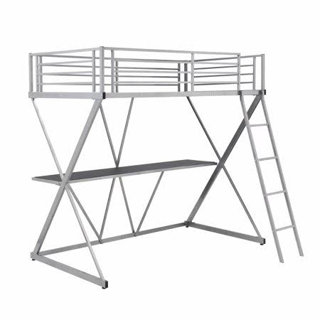 Metal Loft Bed Twin Size with Study Desk and Ladder M51391