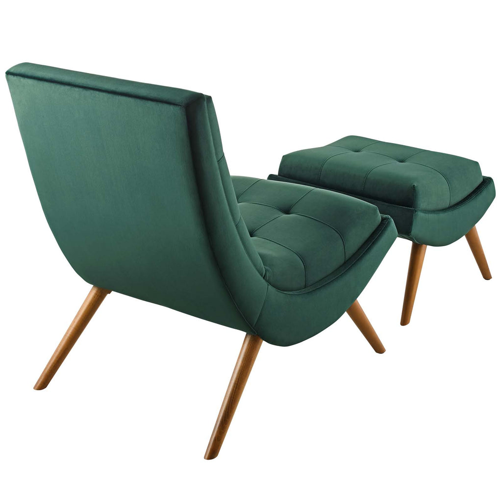 Green Velvet Lounge Chair and Ottoman Set Q689077