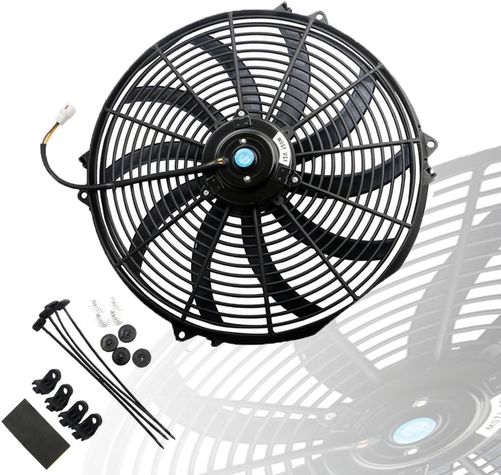 Black Universal Electric Radiator Slim Fan 12V 16 Inch X2 Pack of 2 U225