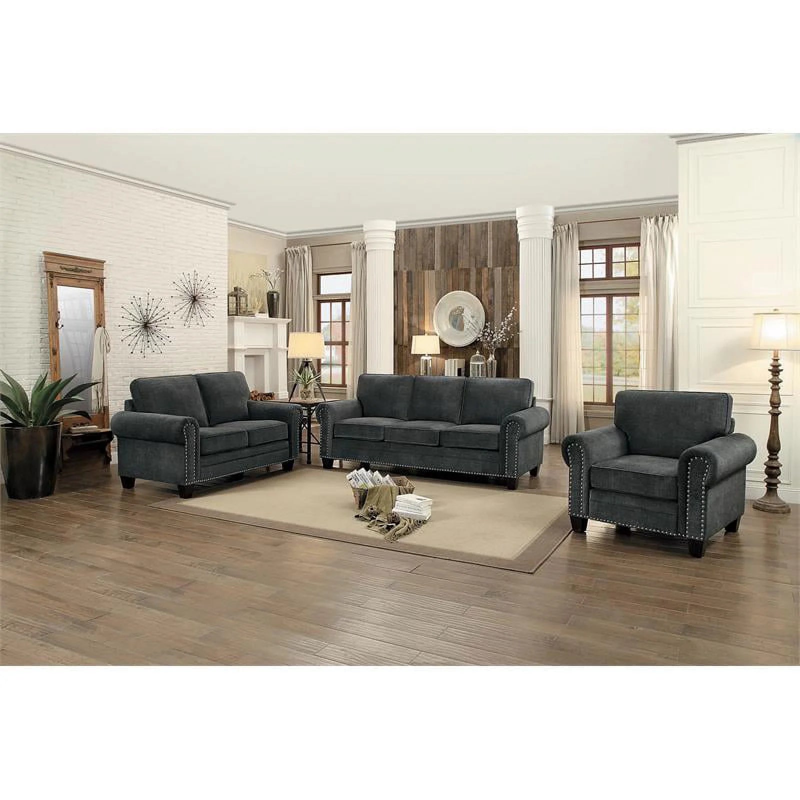 Dark Gray Microfiber Loveseat W886785