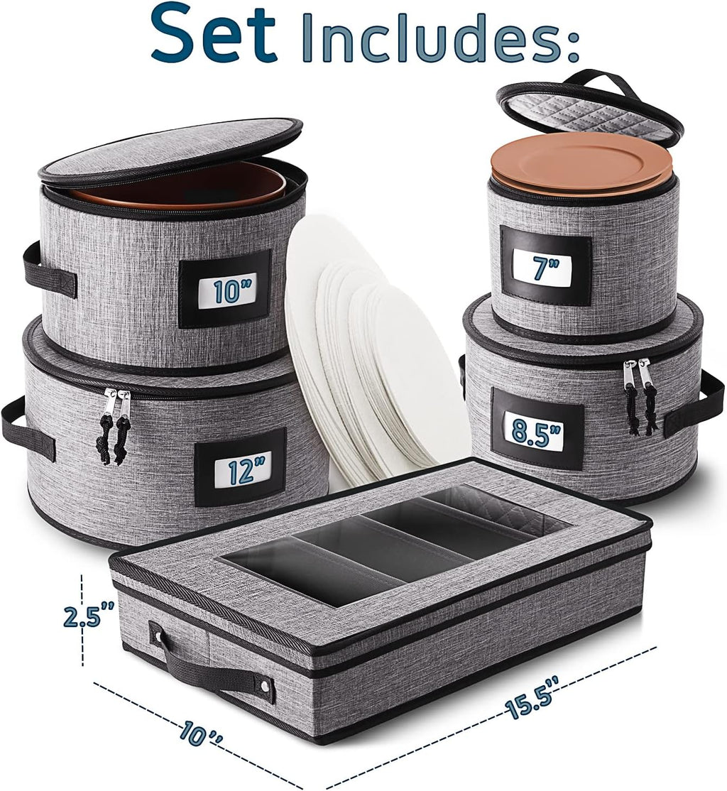 7-Pc. Hard Shell Stackable Storage Containers for Dinnerware with Dividers & Handles J2068