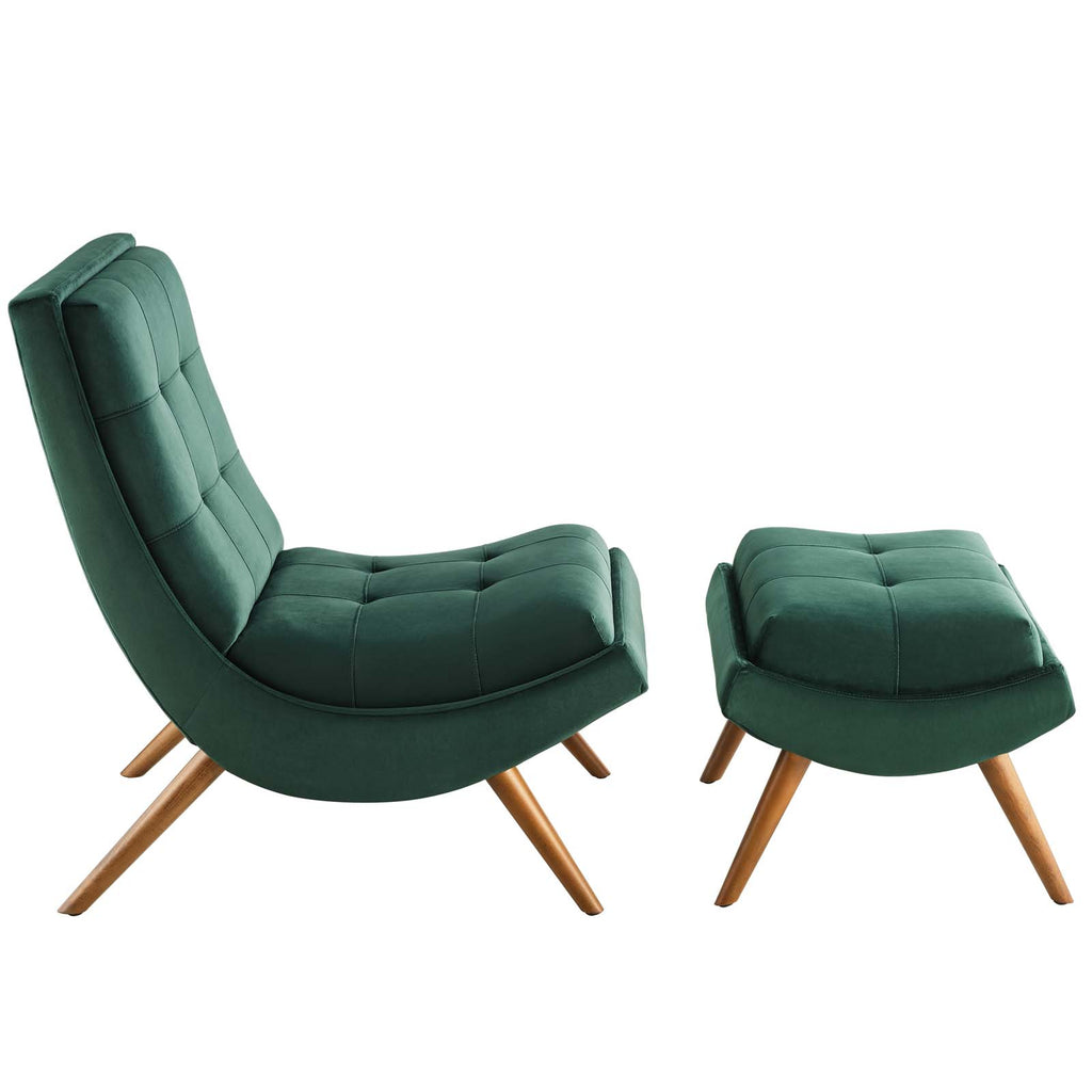 Green Velvet Lounge Chair and Ottoman Set Q689077