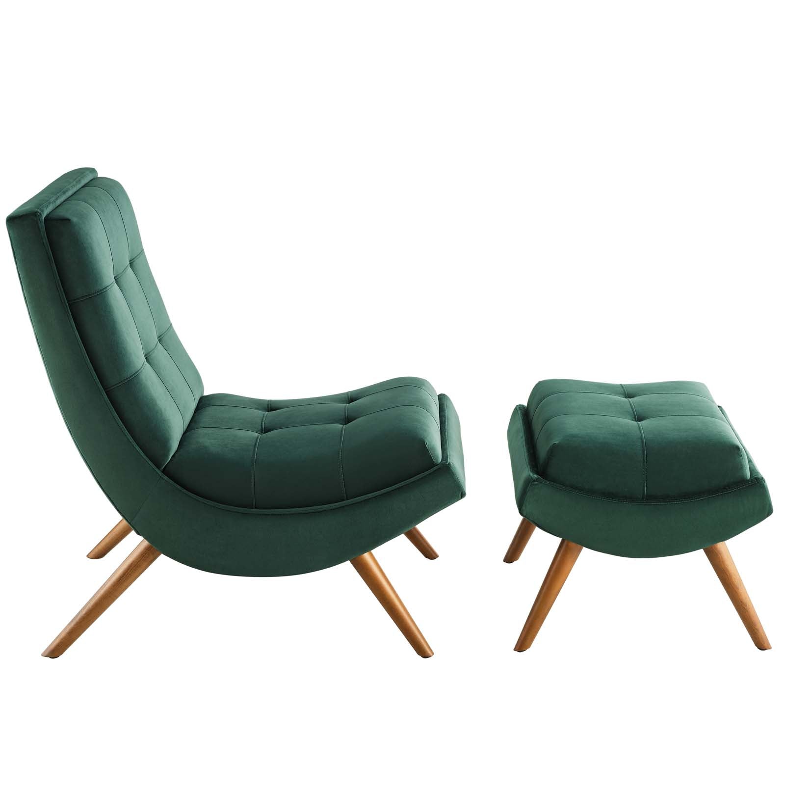 Green Velvet Lounge Chair and Ottoman Set Q689077