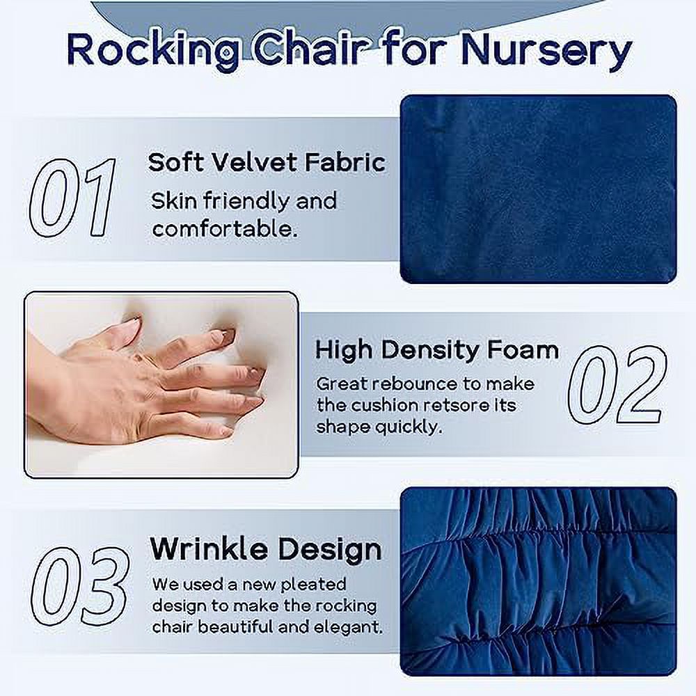 Blue Velvet Upholstered Rocking Chair with High Backrest J22993
