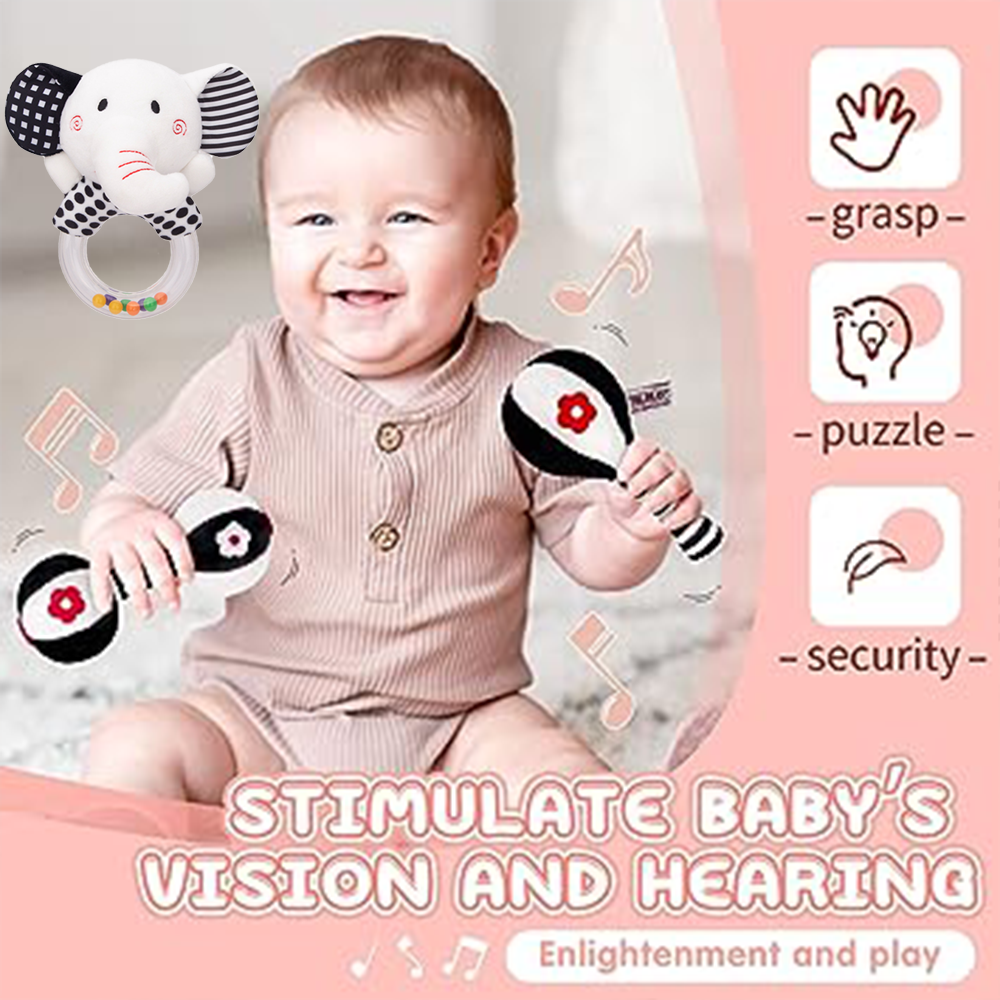 3PCS Soft Plush Baby Rattles High Contrast Black and White Sensory Toy T7273