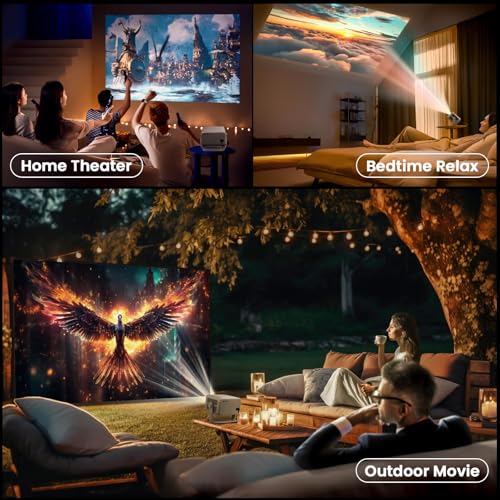 Smart Projector with WiFi and Bluetooth, 600 ANSI Native 1080P, 360° Rotation 4K Support D563173